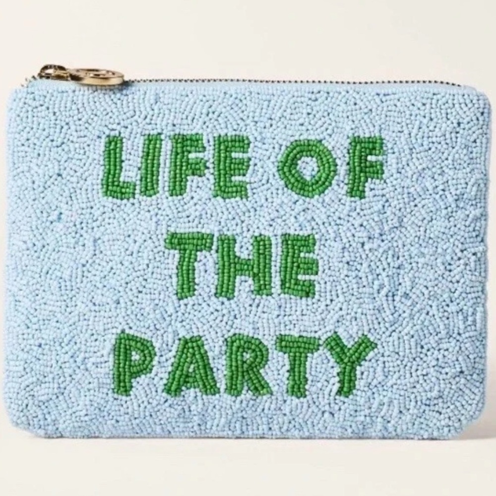 Kate Spade Target beaded zipper cosmetic bag pouch blue green life of the party